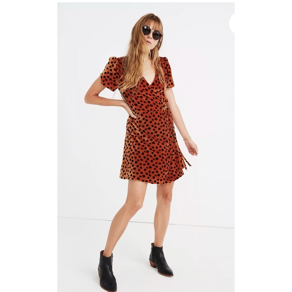 Madewell Leopard Dot Velvet Wrap Dress